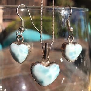 Larimar and 925 Silver: Pendant, Earrings, Chain